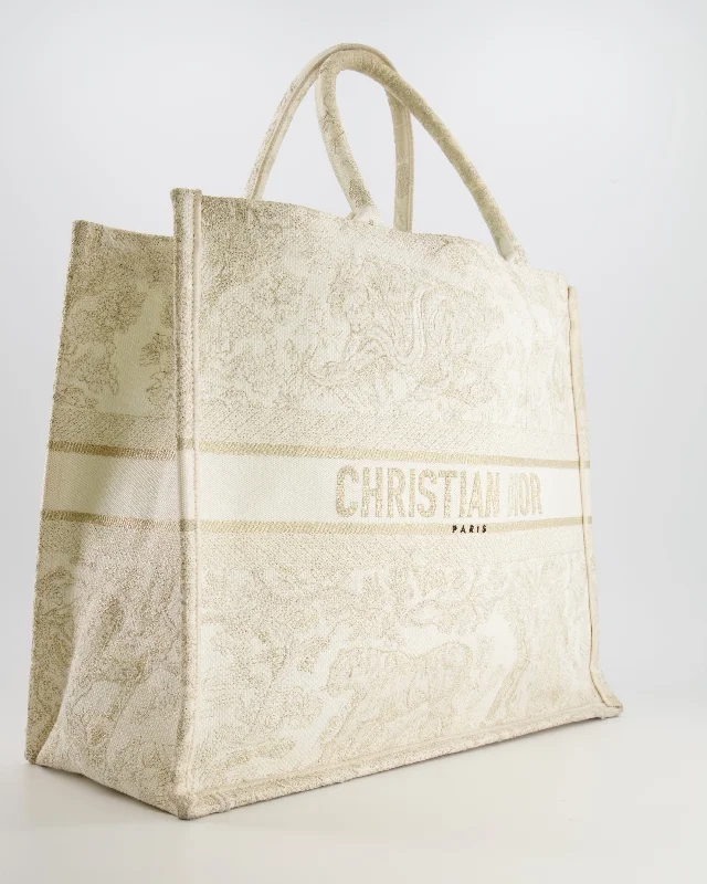 Christian Dior Cream and Gold Embroidered Large Book Tote Bag RRP £2,550