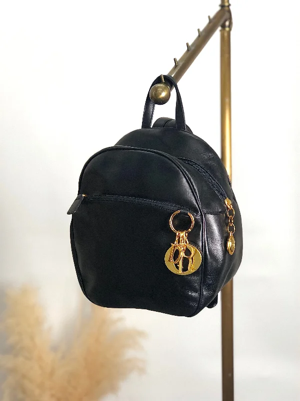 Christian Dior Logo Charm Backpack Black Vintage bbazr2