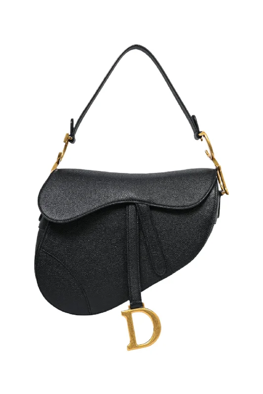 Christian Dior 2021 Black Grained Leather Saddle Bag