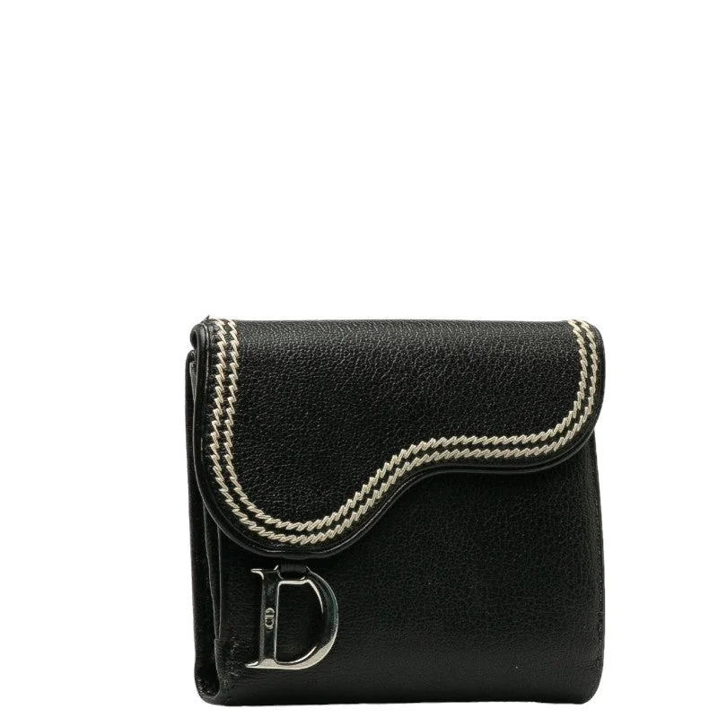 Double Folded Wallet Black Leather Ladies Dior