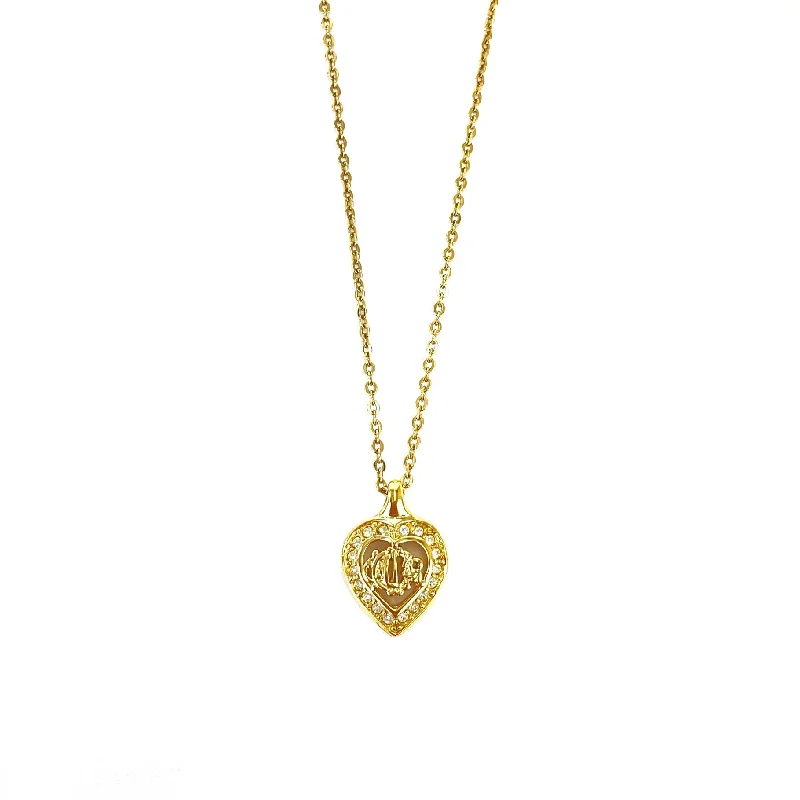 Christian Dior Emblem Stone Heart Necklace Gold Vintage Old 5mr7zs