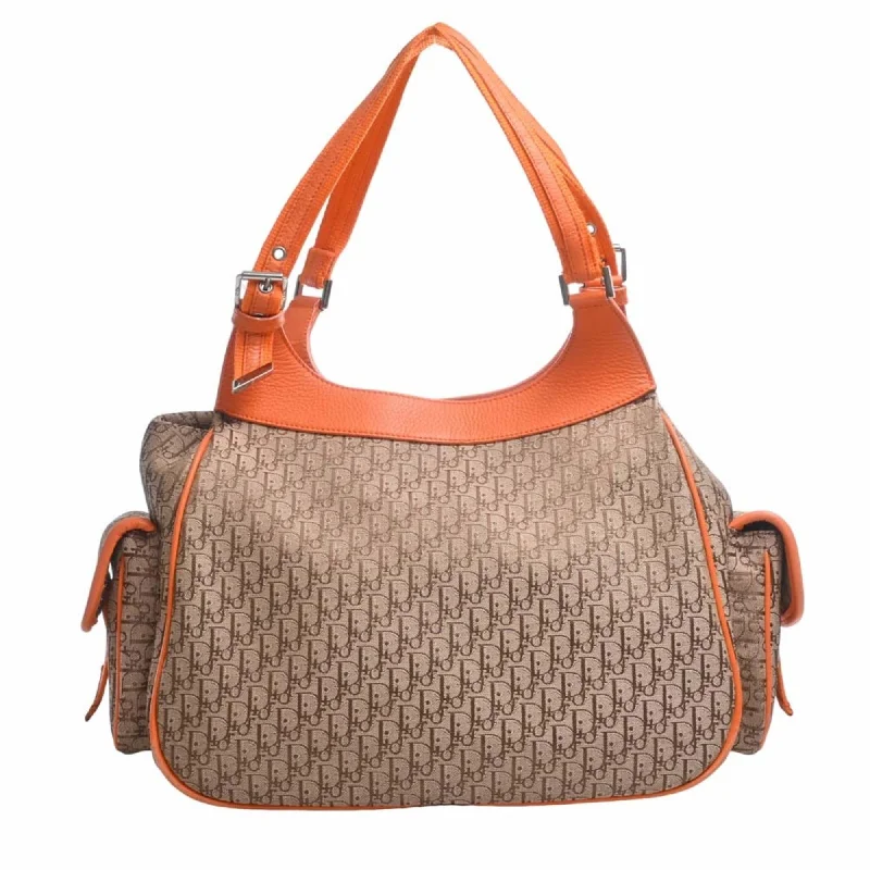 CHRISTIAN DIOR Trotter Canvas Handbag Beige/Orange Women's