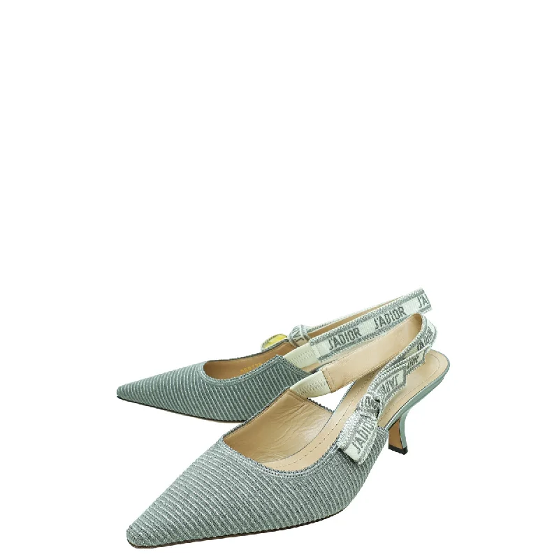 Christian Dior Metallic Silver J'Adior Slingback Pumps 40