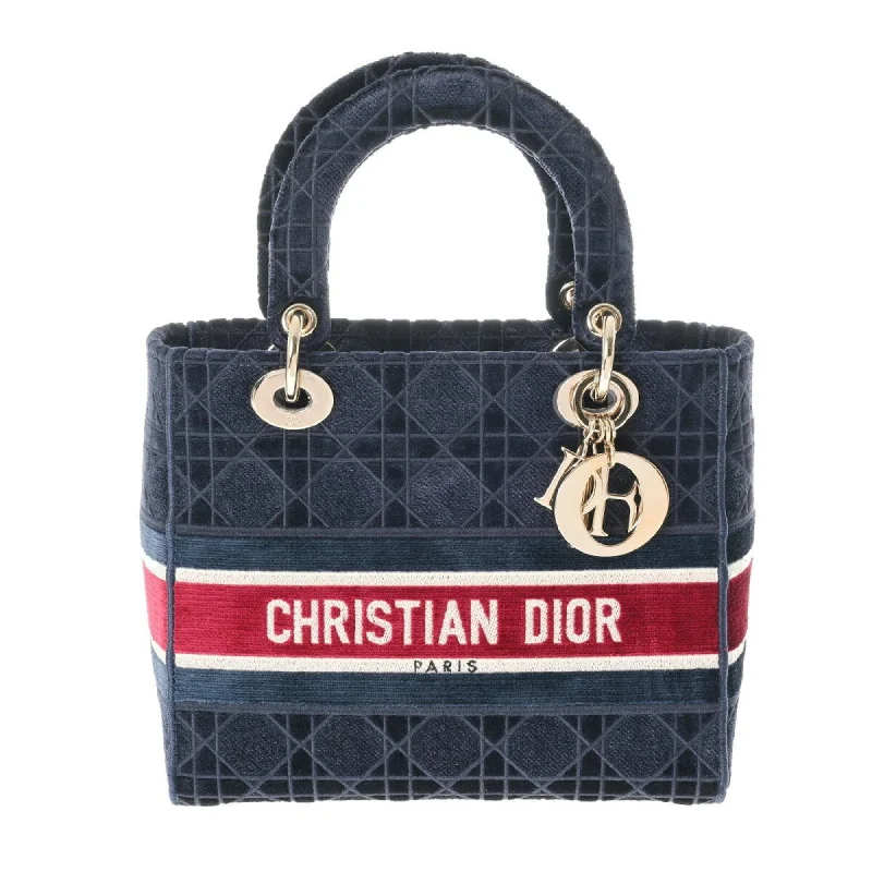 CHRISTIAN DIOR LADY D-LITE Navy Women's Velour Shoulder Bag