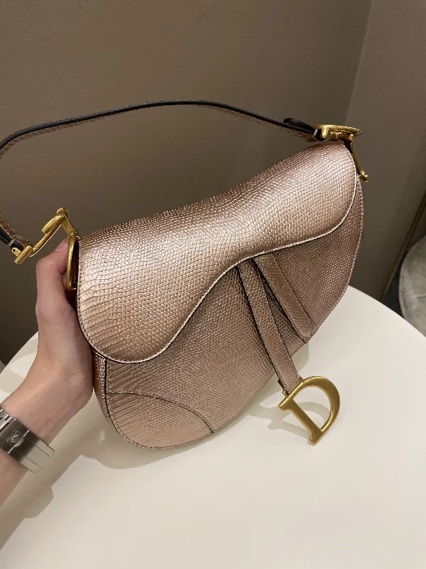 Dior Saddle Bag Rose Gold Exotic Lizard