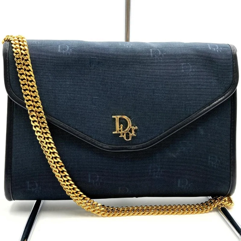 Christian Dior Dior Chain Shoulder Bag Retro Nylon/Leather Black Gold Women's