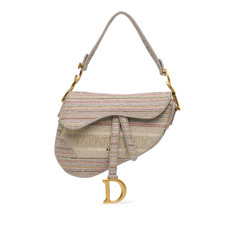 Dior Embroidered Canvas Stripes Saddle Bag (SHG-QrmhiD)