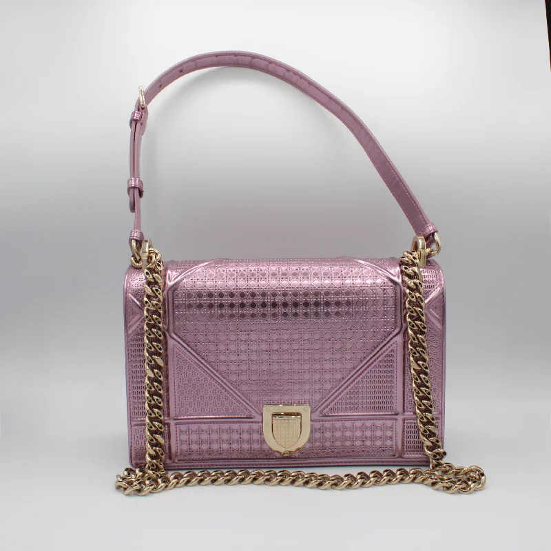 Christian Dior Diorama Pink Metallic Flap Handbag